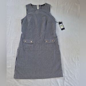 NWT Tommy Hilfiger Striped Navy and White Searsucker Sleeveless Dress Size 4P